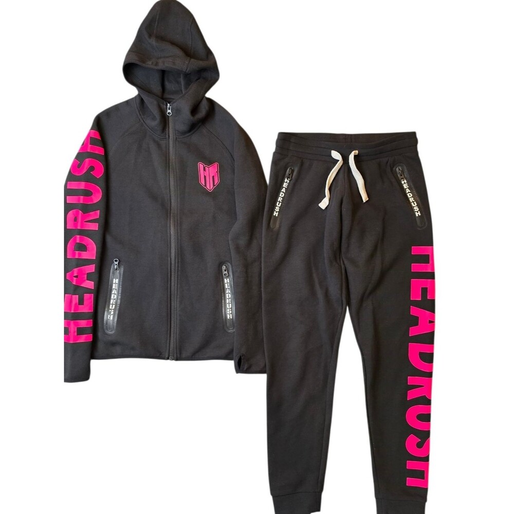 Headrush Womans Hoodie And Jogger Set XXS Black Hot Pink Logo Bikercore MMA